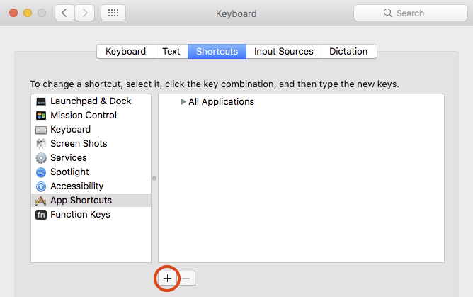 System preferences Keyboard screen