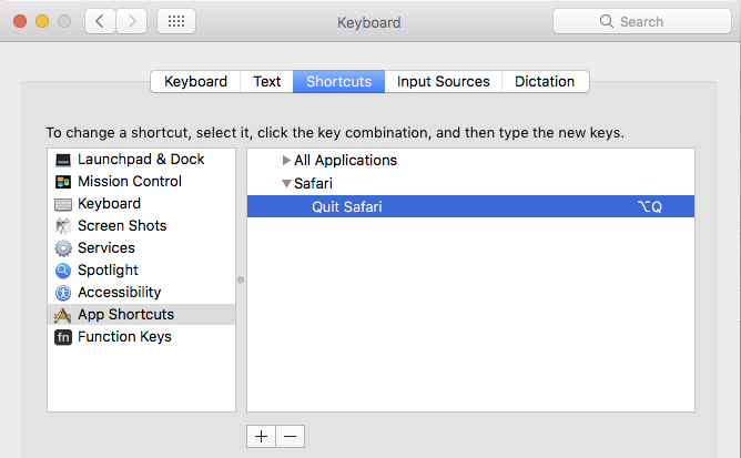 Completed keyboard shortcut changes